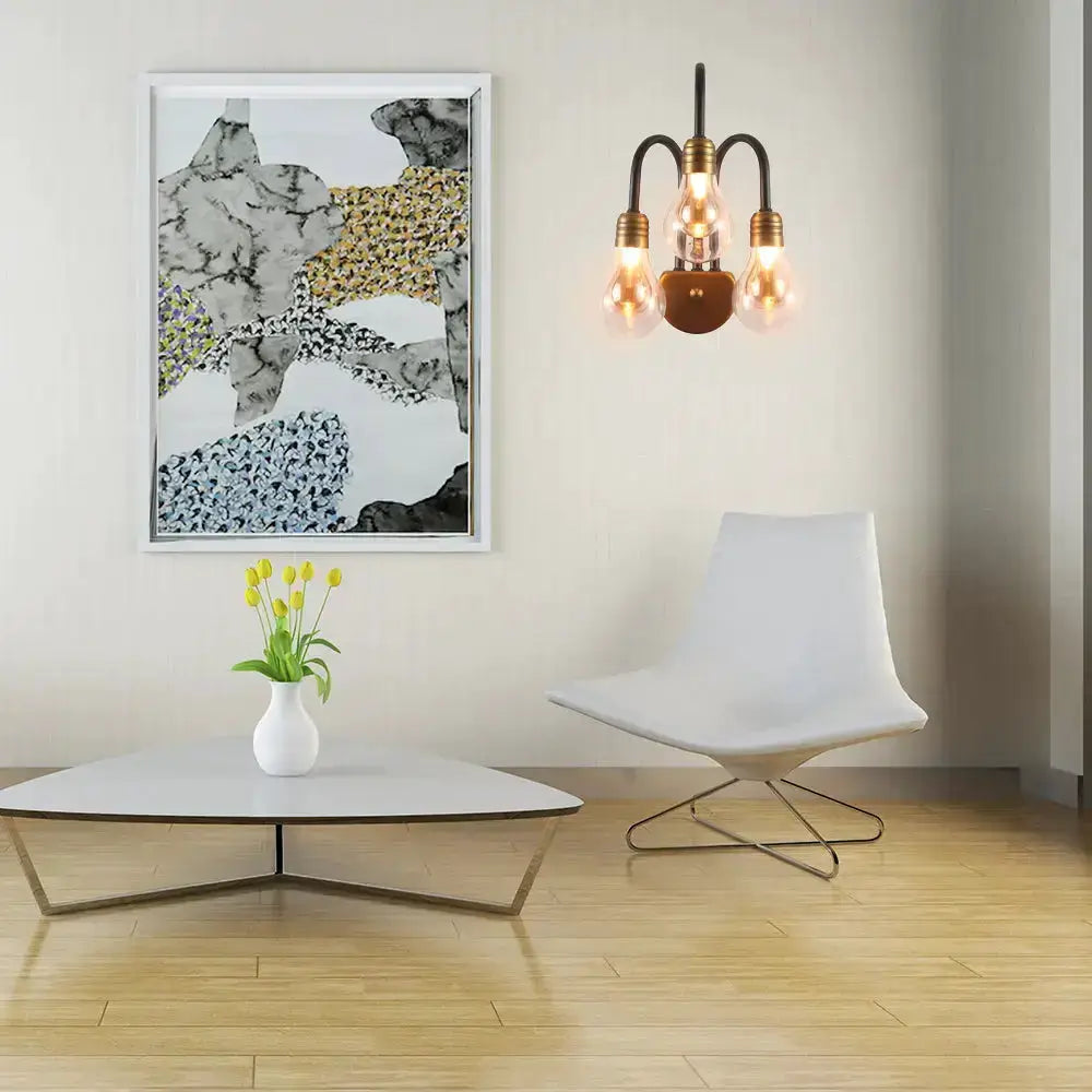 Industrial black and brass wall lamp with three Edison bulbs, Decorbites bedroom LED fixture on Tampa Home & Garden Store