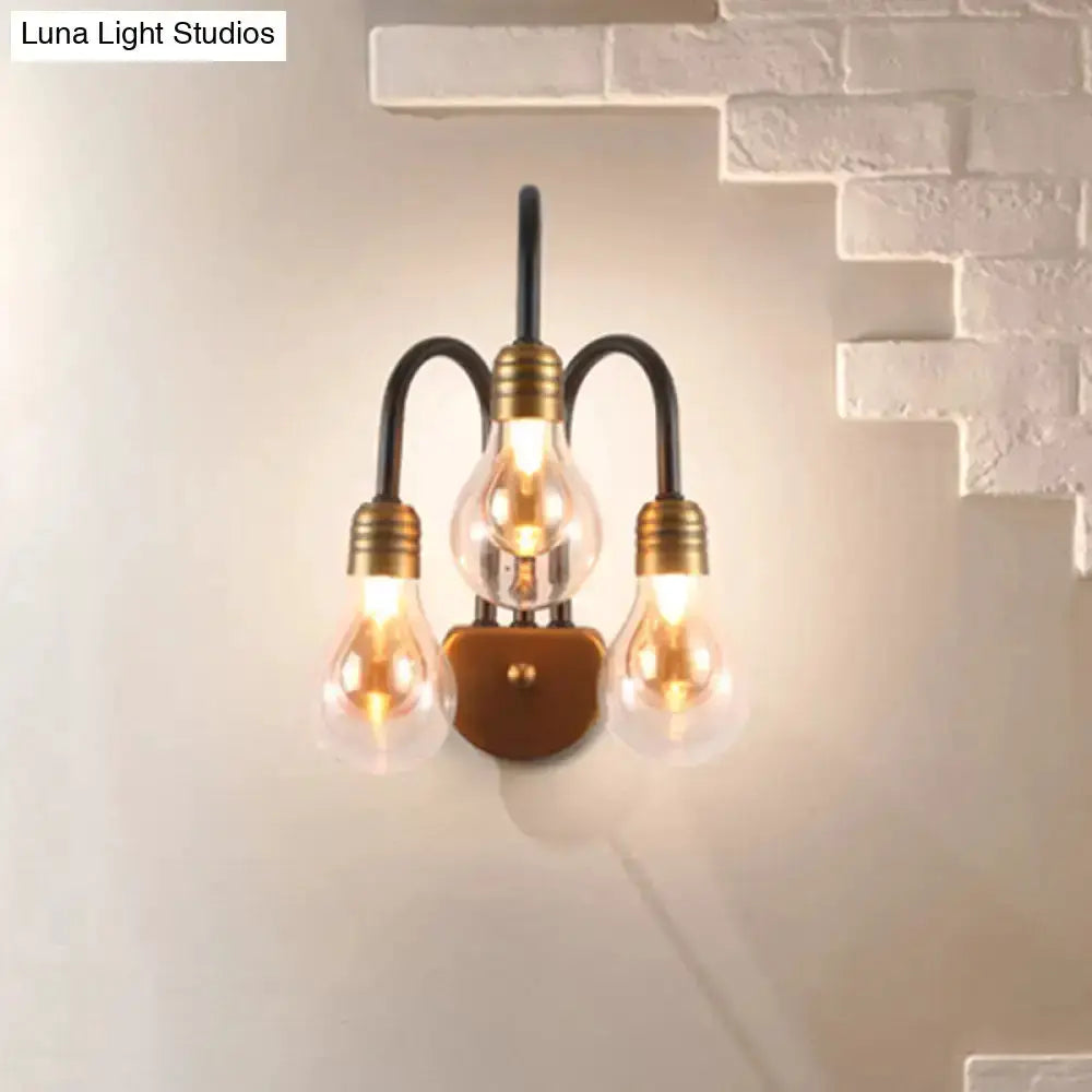 Industrial black brass wall lamp with 3 LED bulbs for bedroom Decorbites on Tampa Home & Garden Store