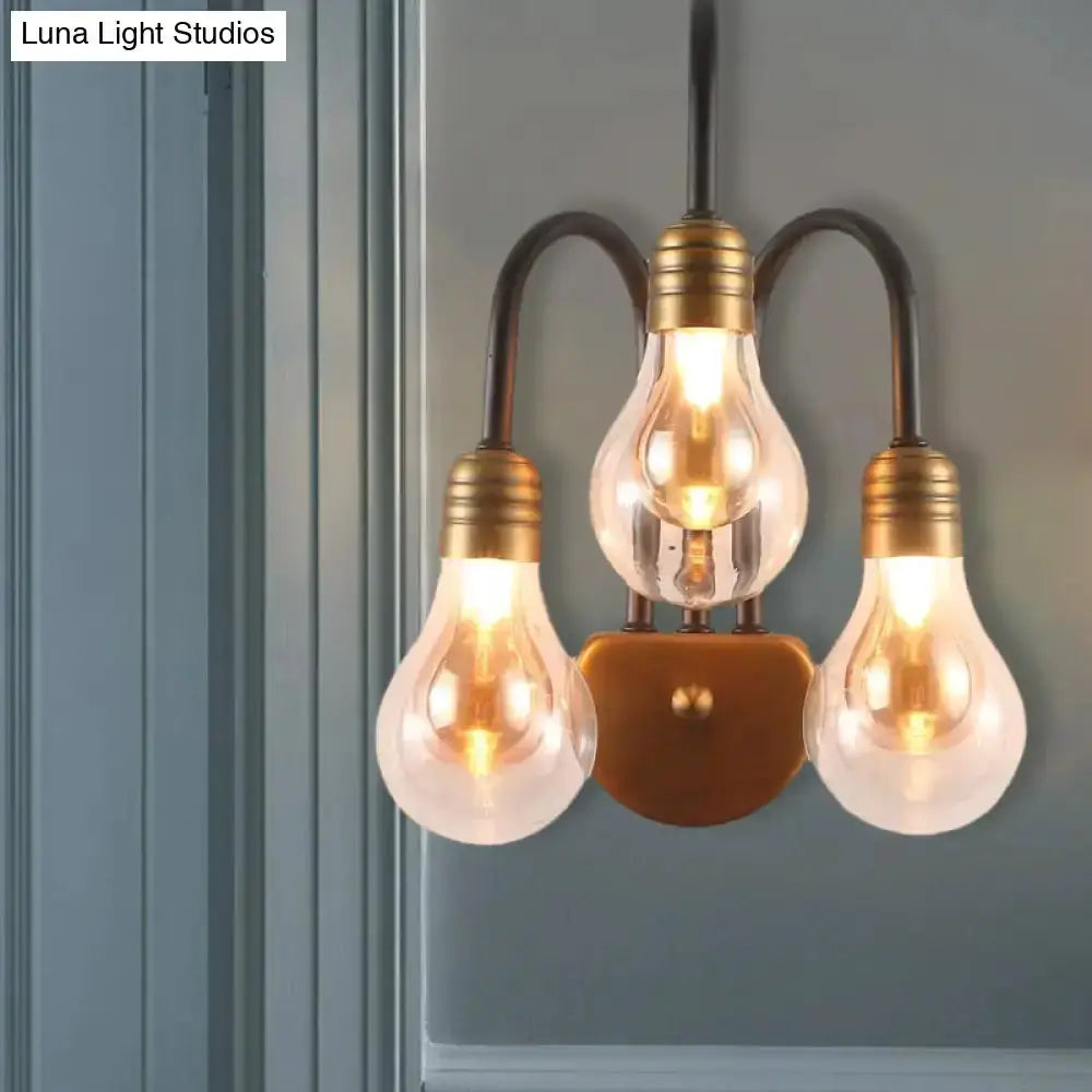 Industrial black & brass wall lamp with three exposed bulbs for bedroom LED fixture on Tampa Home & Garden Store