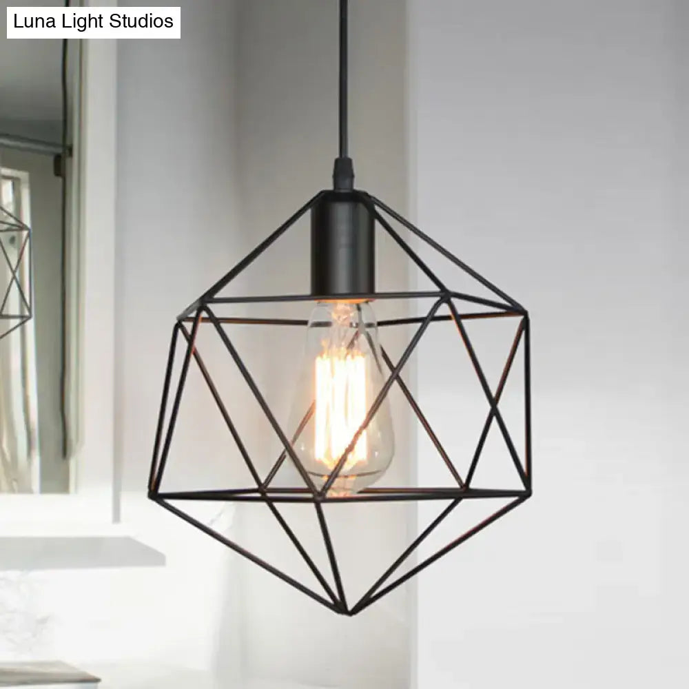 Black geometric cage pendant light by Decorbites with exposed Edison bulb in black metal frame on Tampa Home & Garden Store