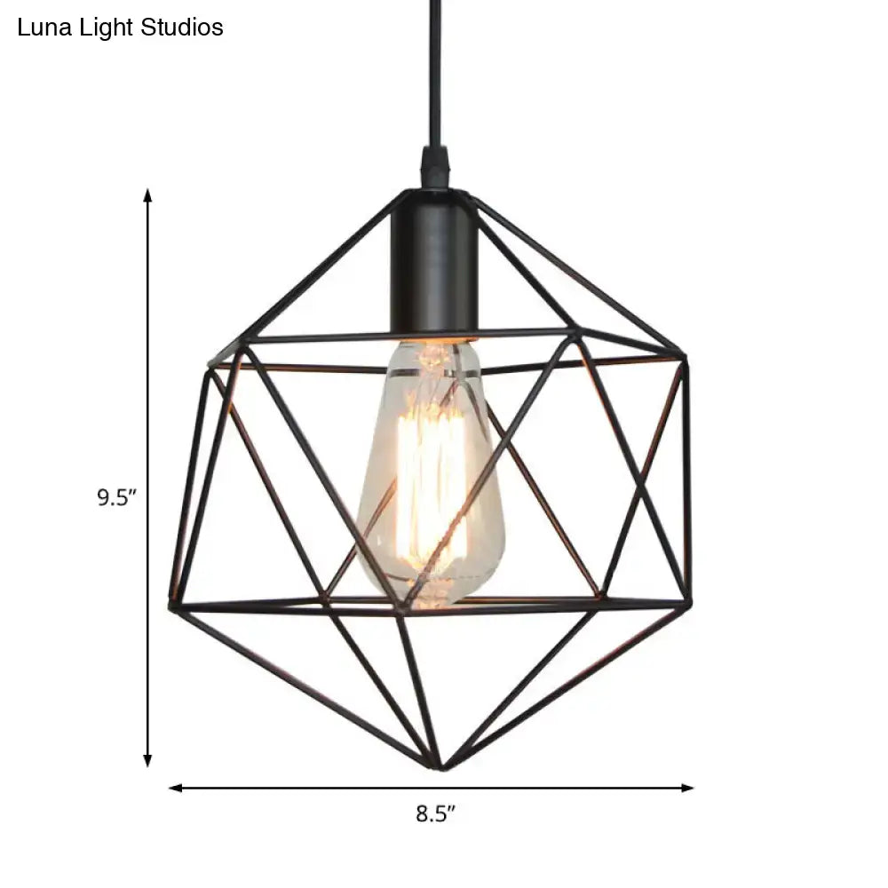 Black Gold Cage Pendant with geometric black metal wireframe and Edison bulb on Tampa Home & Garden Store