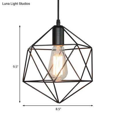 Black Gold Cage Pendant with geometric black metal wireframe and Edison bulb on Tampa Home & Garden Store