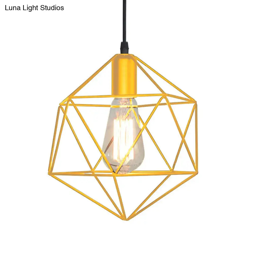 Black Gold cage pendant light with geometric metal frame and exposed Edison bulb on Tampa Home & Garden Store