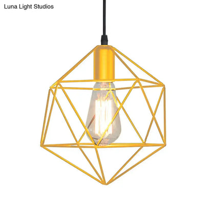Black Gold cage pendant light with geometric metal frame and exposed Edison bulb on Tampa Home & Garden Store