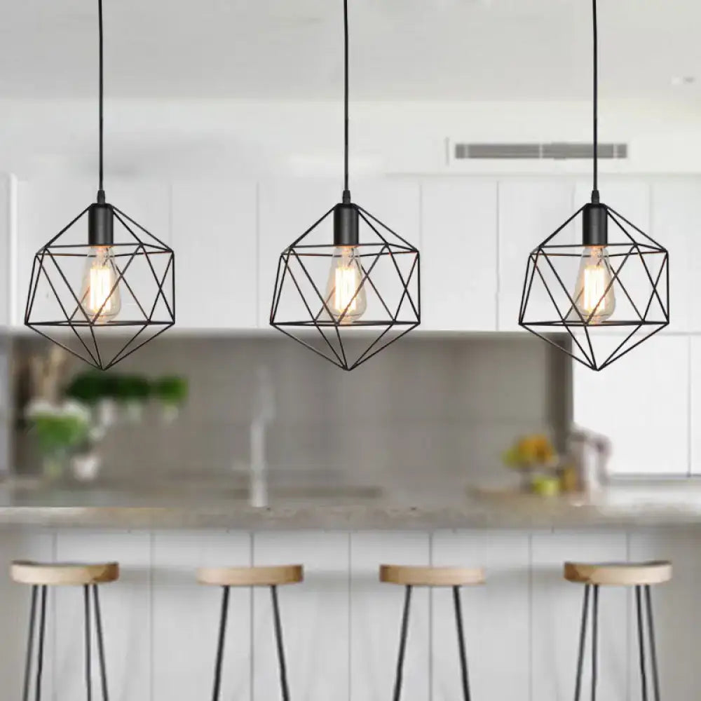 Black metal geometric cage pendant lights, 3-pack with Edison bulbs by Decorbites on Tampa Home & Garden Store