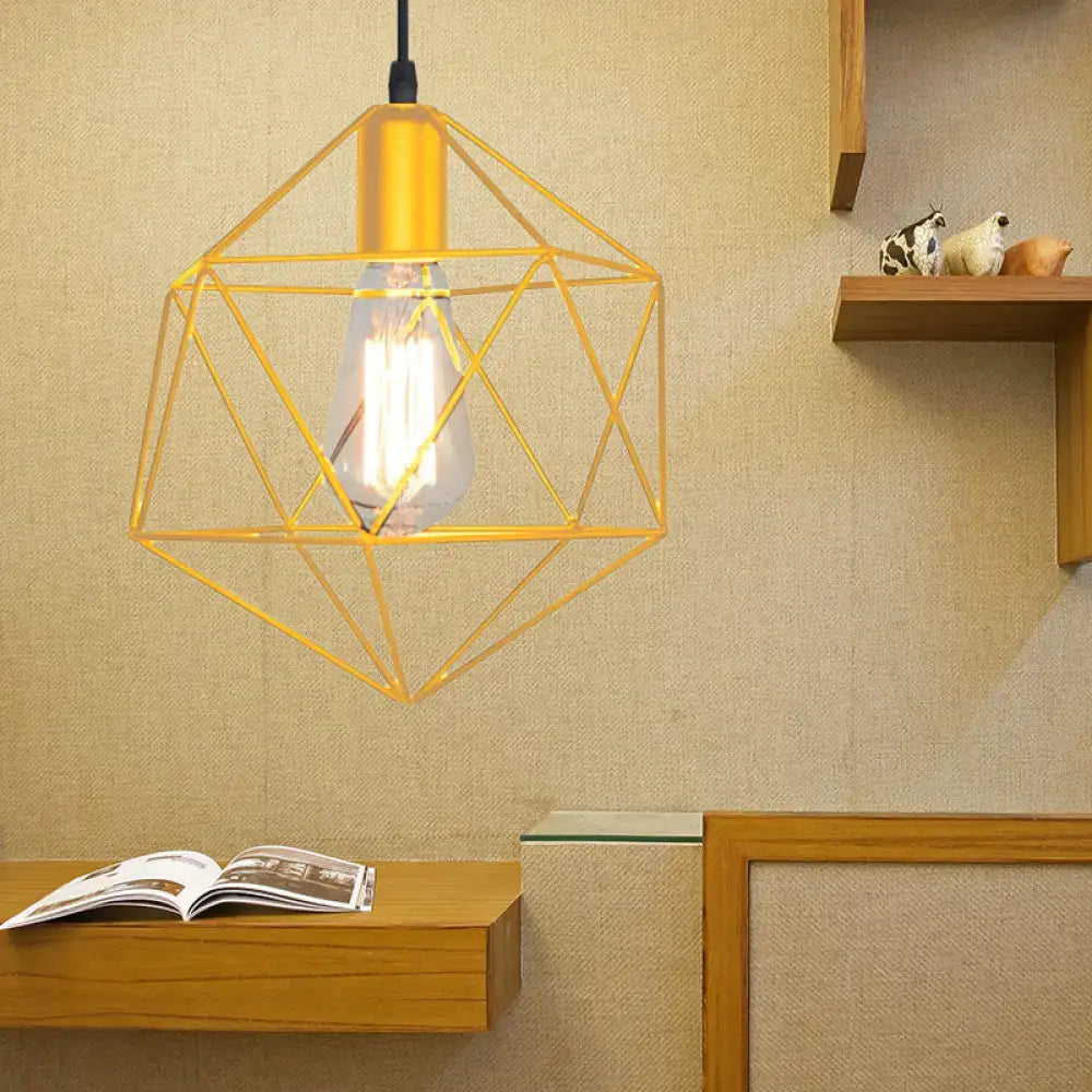 Gold geometric cage pendant light with exposed Edison bulb on Tampa Home & Garden Store