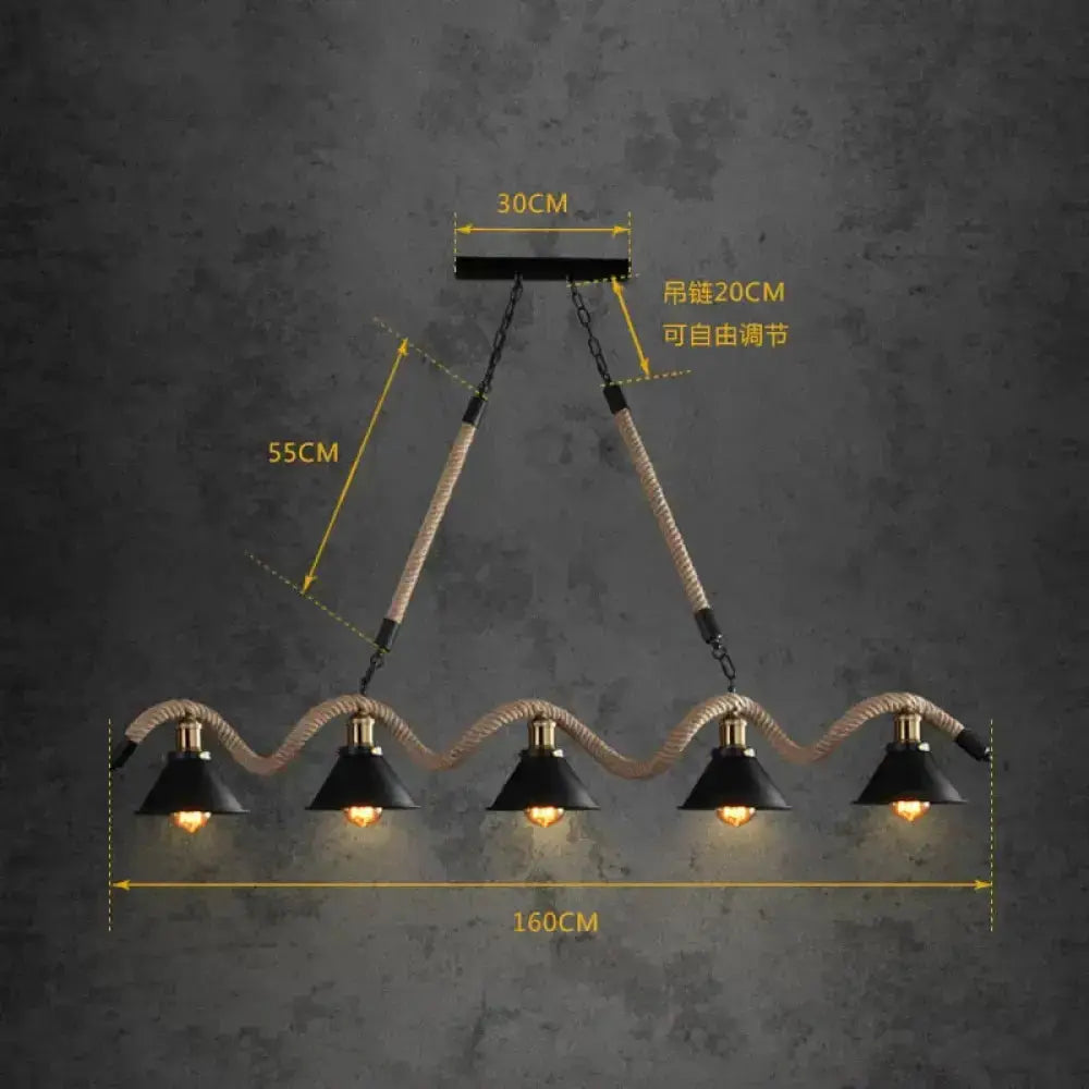 Industrial black LED chandelier by Decorbites with five rope pendants and adjustable chains on Tampa Home & Garden Store