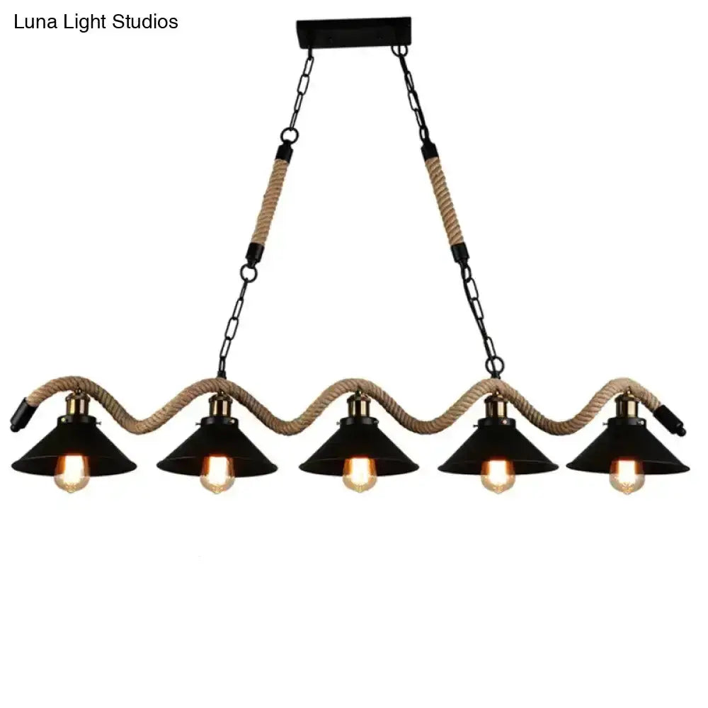 Industrial black LED five-light chandelier with conical rope pendants for dining room Decorbites on Tampa Home & Garden Store