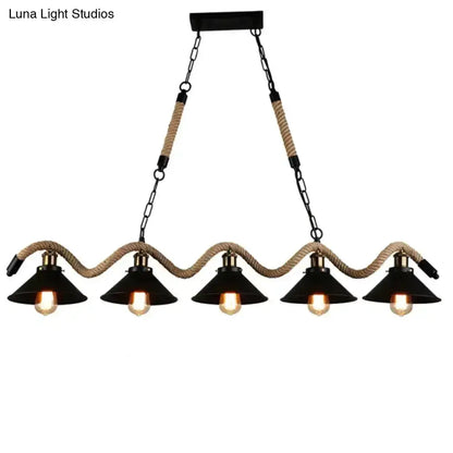 Industrial black LED five-light chandelier with conical rope pendants for dining room Decorbites on Tampa Home & Garden Store