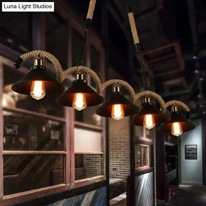 Industrial black LED chandelier with five conical rope pendants for dining room Decorbites on Tampa Home & Garden Store