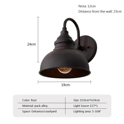 Industrial rust metal outdoor wall lamp dome sconce Decorbites, wall-mount with E27 bulb on Tampa Home & Garden Store