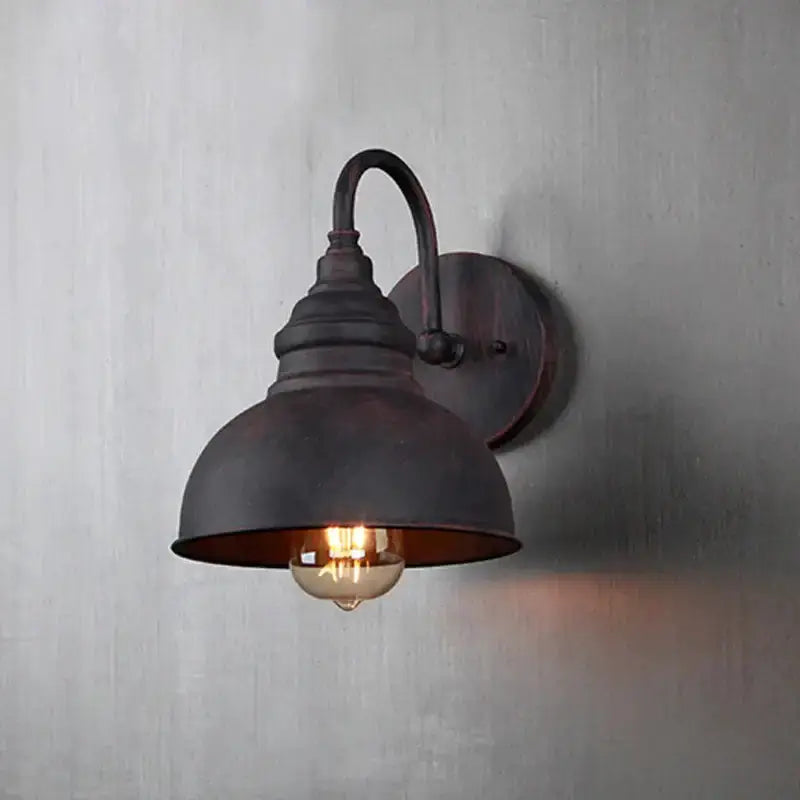 Industrial black metal outdoor wall lamp dome sconce with curved arm, exposed bulb Decorbites on Tampa Home & Garden Store