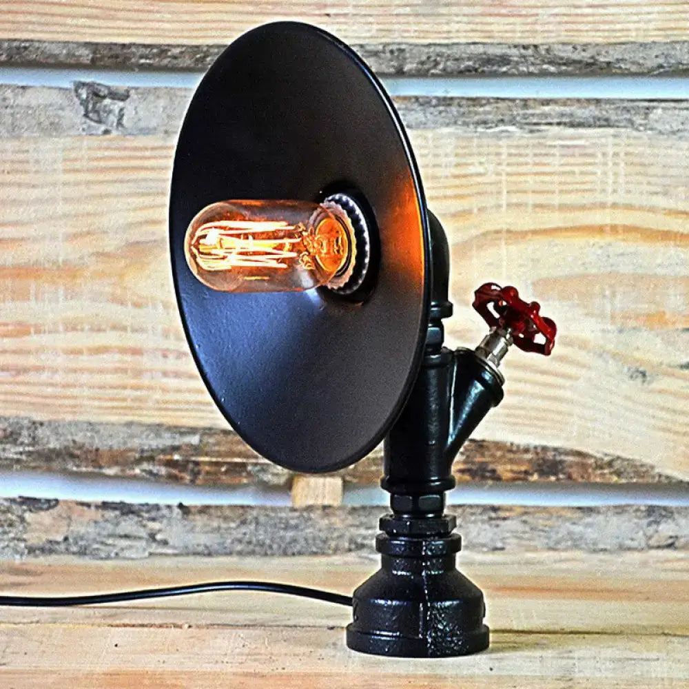 Black Valve Table Lamp with round shade, Edison bulb and red valve handle Decorbites on Tampa Home & Garden Store