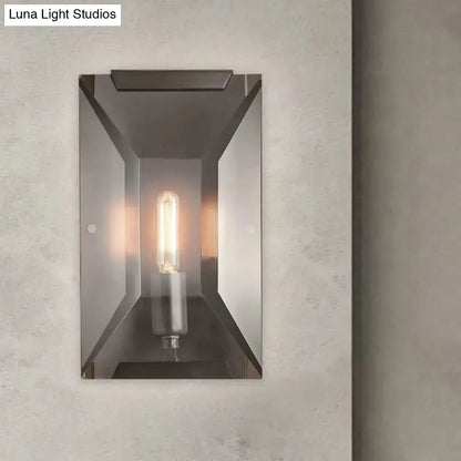 Black Metal Oblong Crystal Wall Sconce by Decorbites with a mirrored geometric frame on Tampa Home & Garden Store