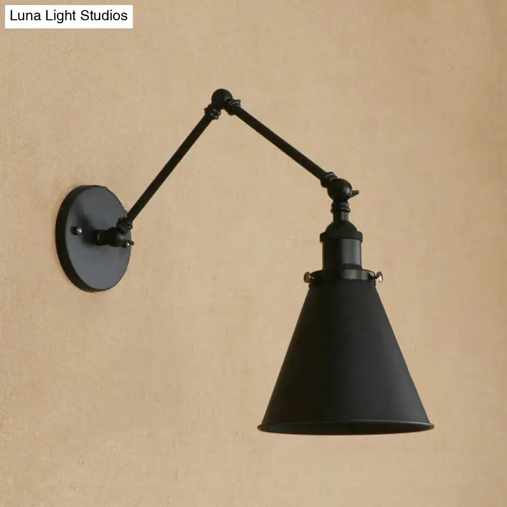 Rust Black Cone Wall Sconce by Decorbites; adjustable black metal arm with conical shade on Tampa Home & Garden Store