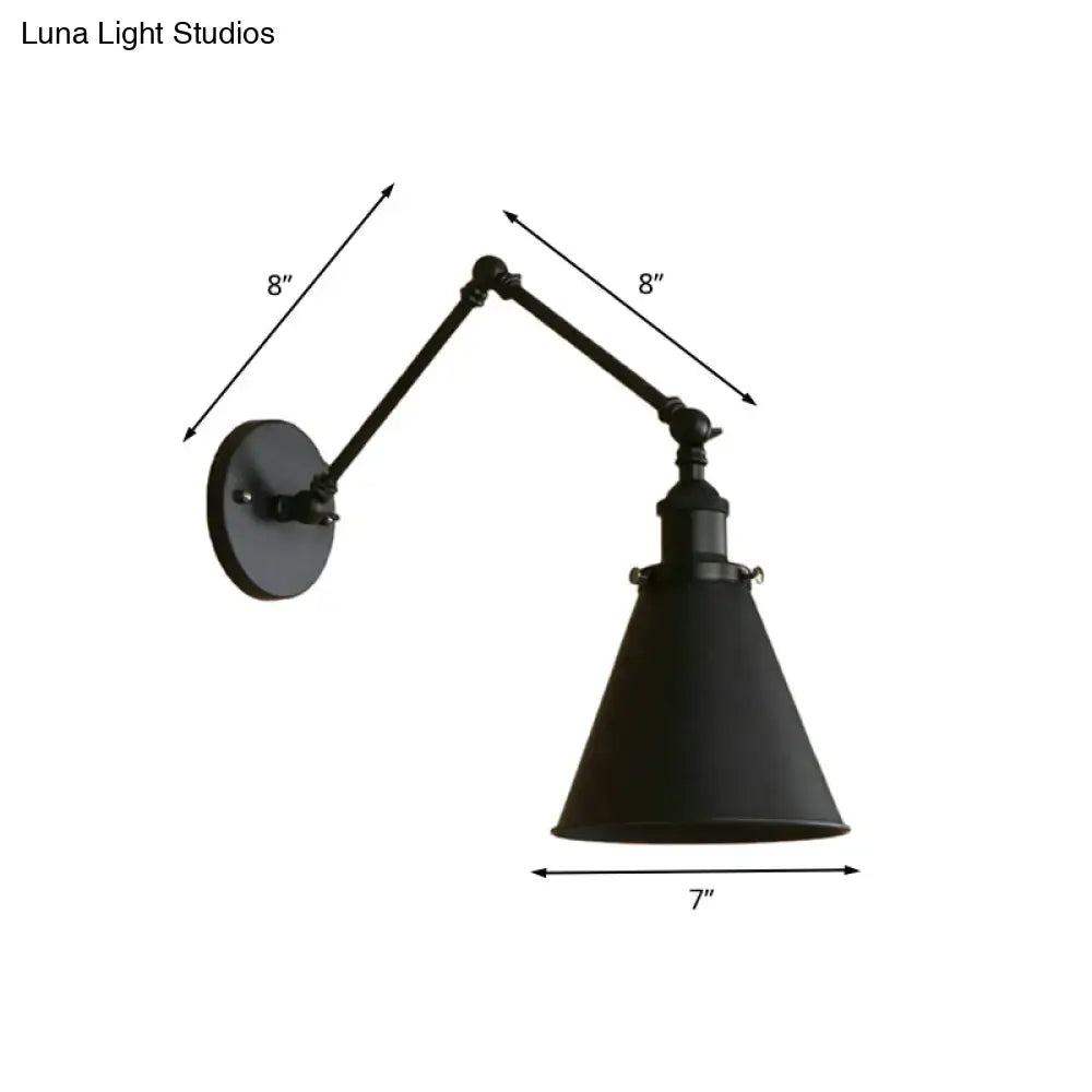 Rust Black Cone Wall Sconce with double 8in adjustable arms and 7in shade on Tampa Home & Garden Store