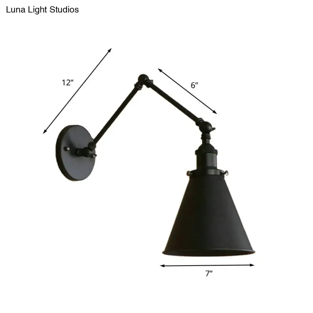 Rust Black Cone Wall Sconce Decorbites with adjustable arm and round backplate on Tampa Home & Garden Store