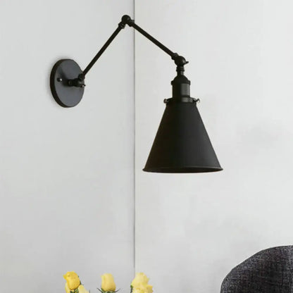 Rust Black Cone Wall Sconce with adjustable arm and round wall mount Decorbites on Tampa Home & Garden Store