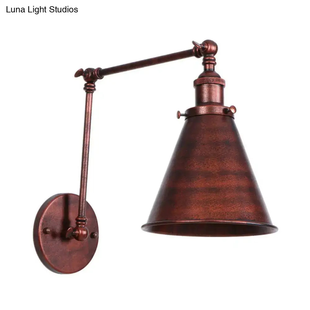 Rust Black Cone Wall Sconce by Decorbites with adjustable arm and round wall mount on Tampa Home & Garden Store