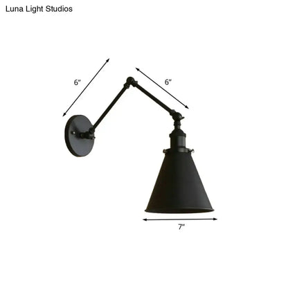 Rust black cone wall sconce with adjustable dual-arm metal mount and 7-inch shade on Tampa Home & Garden Store