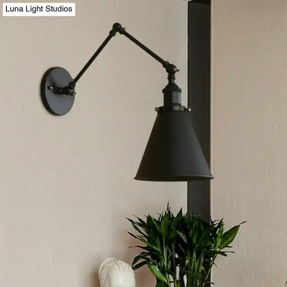 Rust black cone wall sconce with adjustable arm and round wall mount Decorbites on Tampa Home & Garden Store