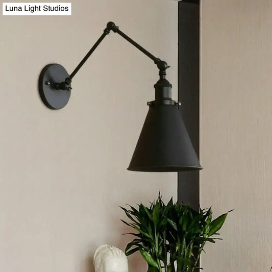 Rust black cone wall sconce with adjustable arm and round wall mount Decorbites on Tampa Home & Garden Store