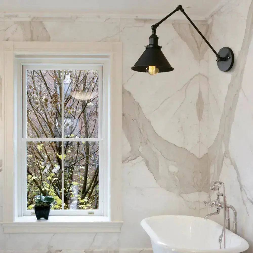 Industrial Black Swing Arm Wall Lamp Conic Shade