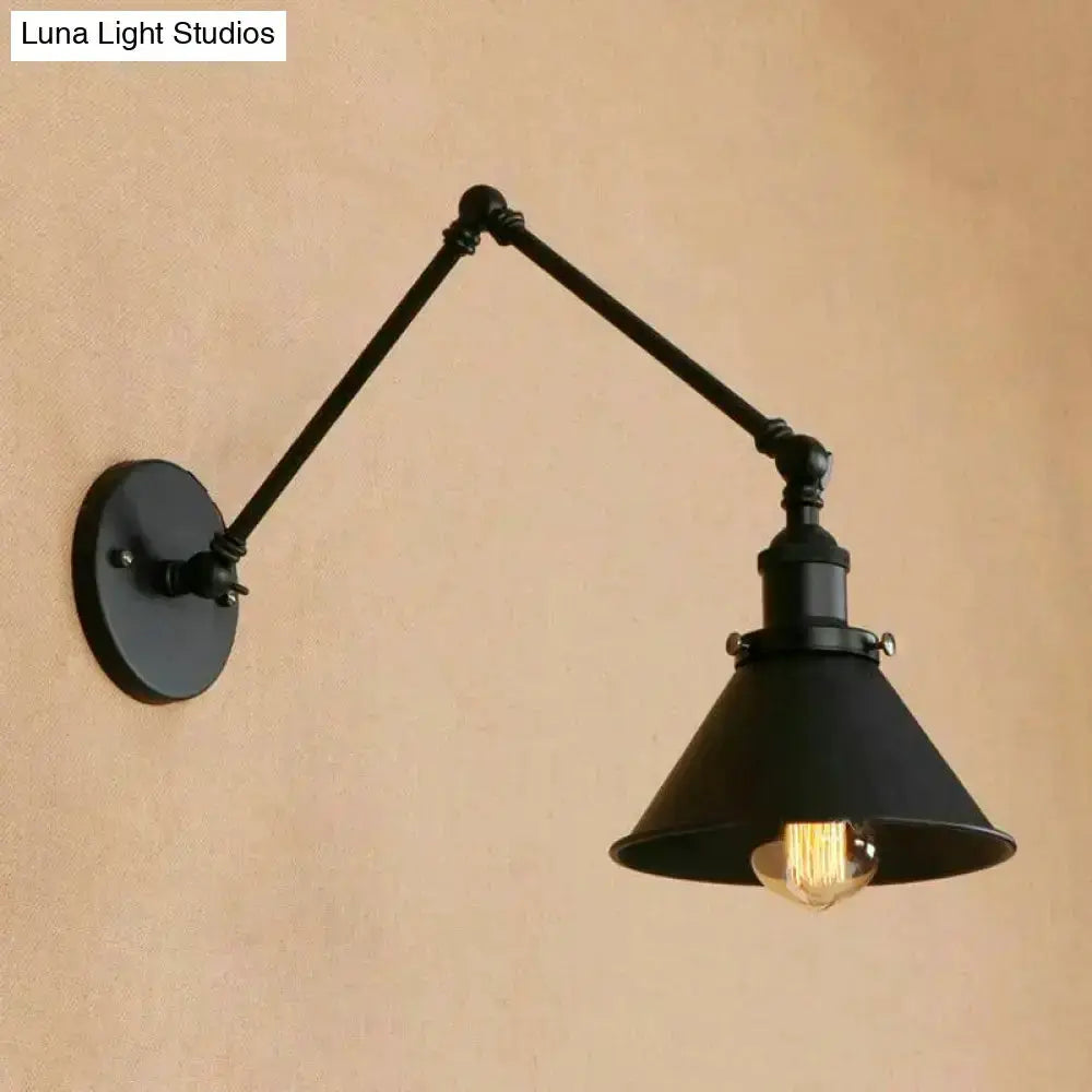 Industrial Black Swing Arm Wall Lamp Conic Shade