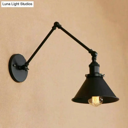 Industrial Black Swing Arm Wall Lamp Conic Shade