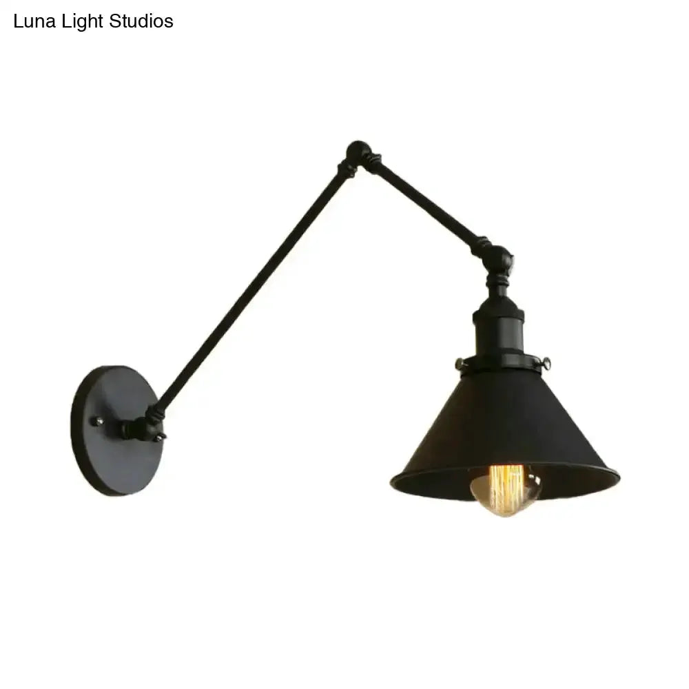 Industrial Black Swing Arm Wall Lamp Conic Shade