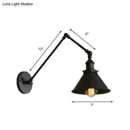 Industrial Black Swing Arm Wall Lamp Conic Shade