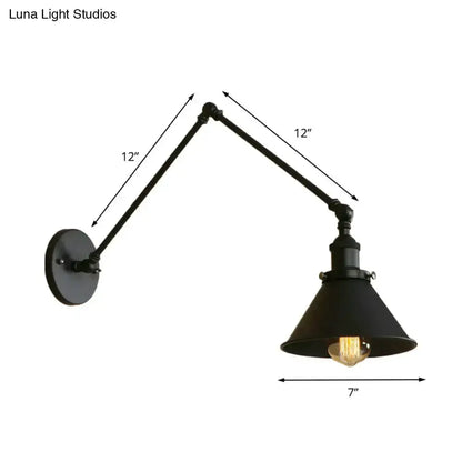 Industrial Black Swing Arm Wall Lamp Conic Shade