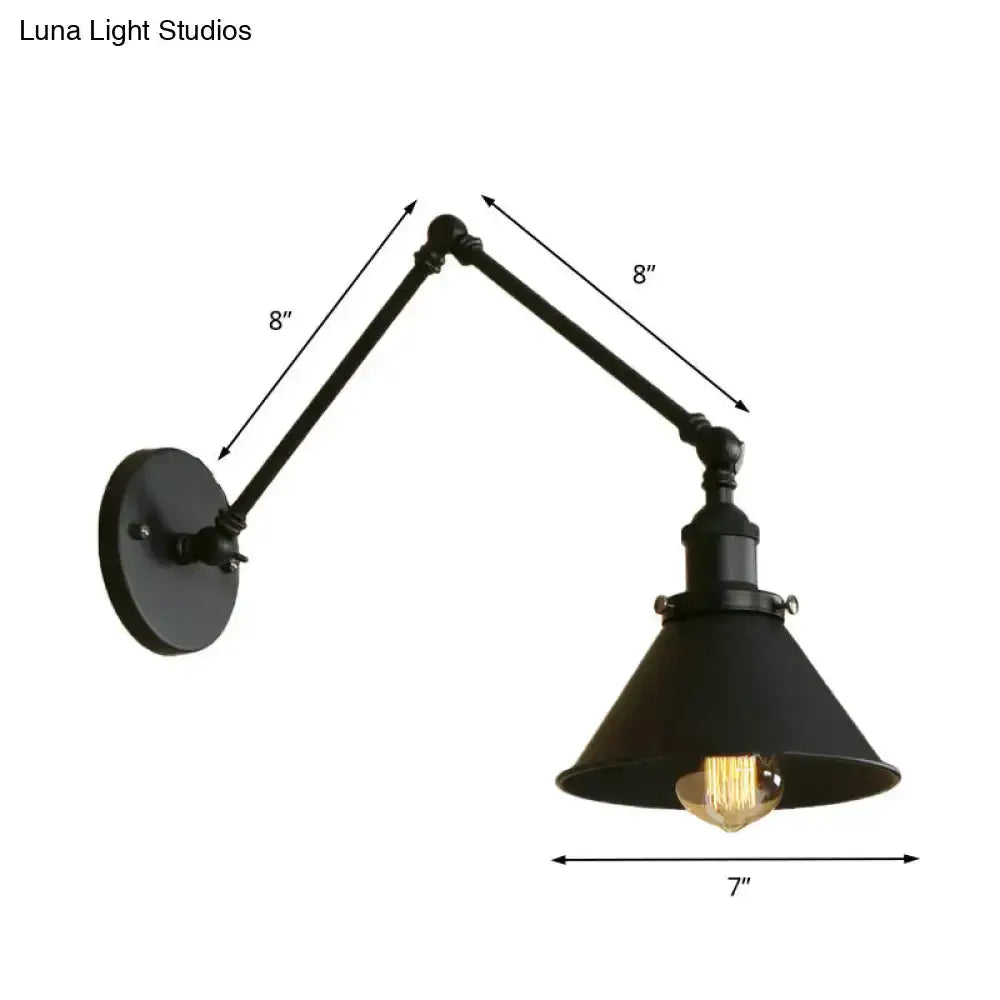 Industrial Black Swing Arm Wall Lamp Conic Shade