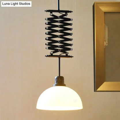 Industrial pendant light with extendable scissor arm, white dome shade Luna Light Studios on Tampa Home & Garden Store