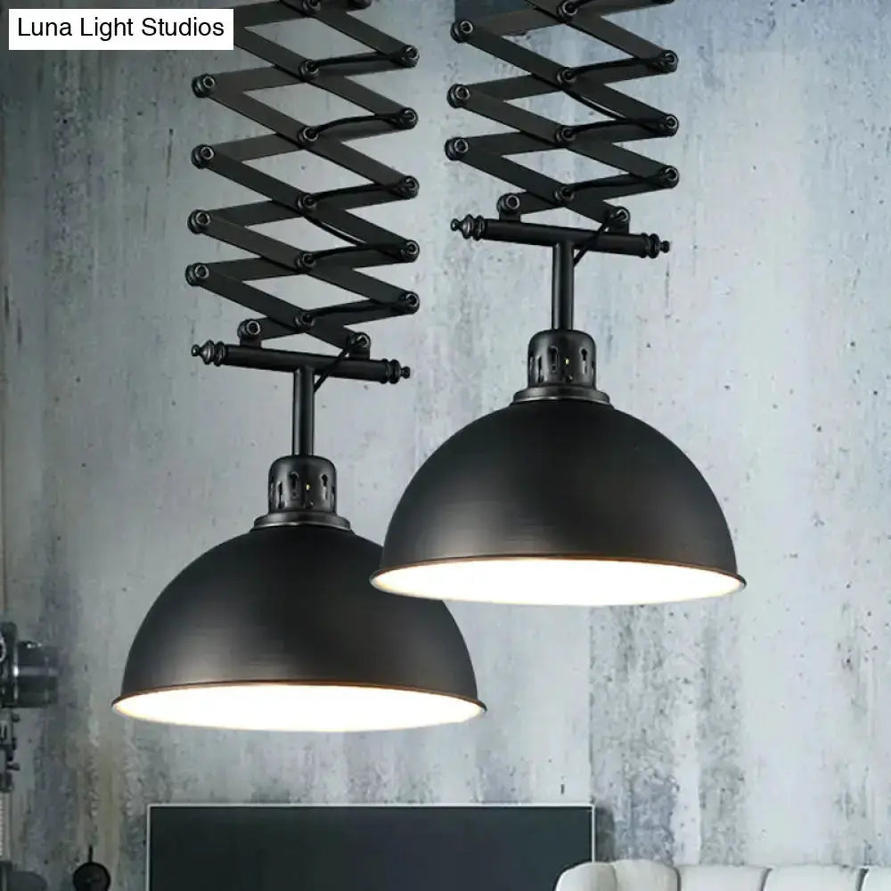 Industrial black metal dome pendant lights with extendable scissor arms, pair on Tampa Home & Garden Store