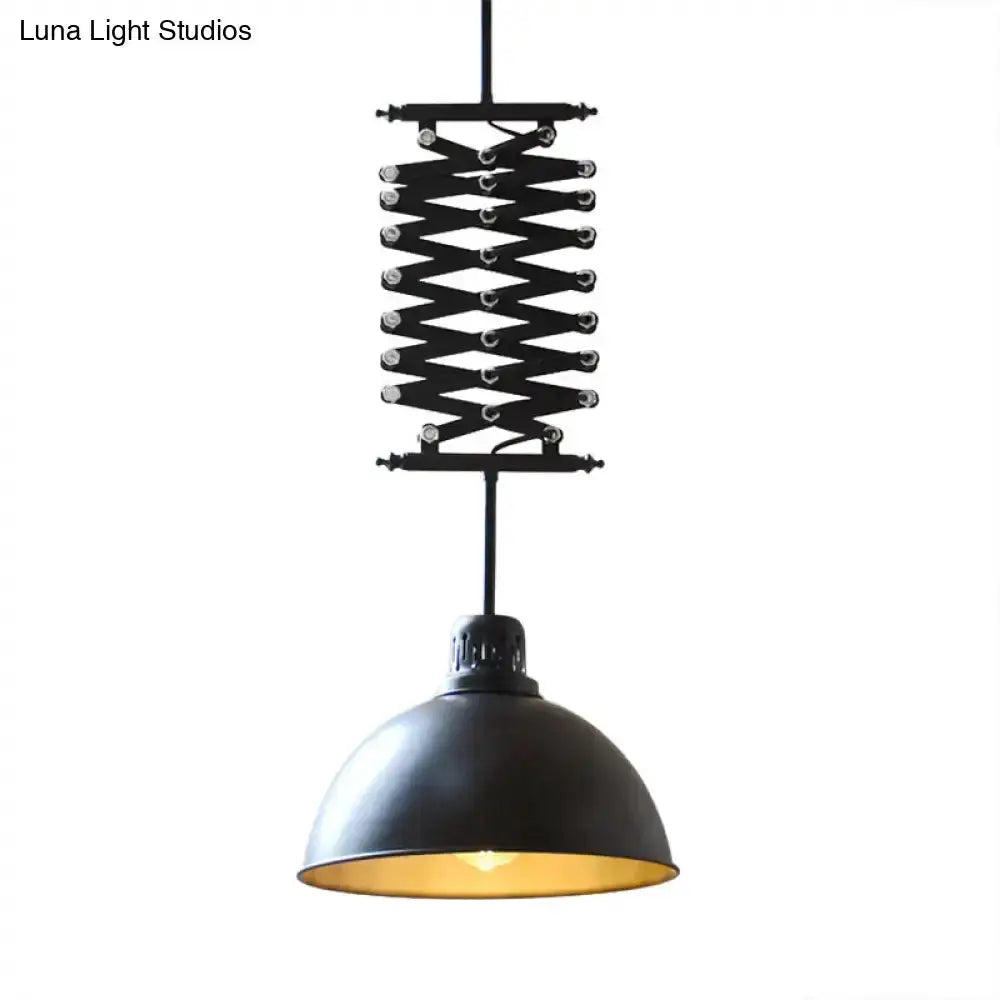Industrial black and white pendant light with extendable scissor-arm, black shade interior gold on Tampa Home & Garden Store