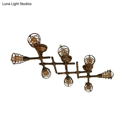Brass piping ceiling light fixture with cage bulbs, industrial style on Tampa Home & Garden Store