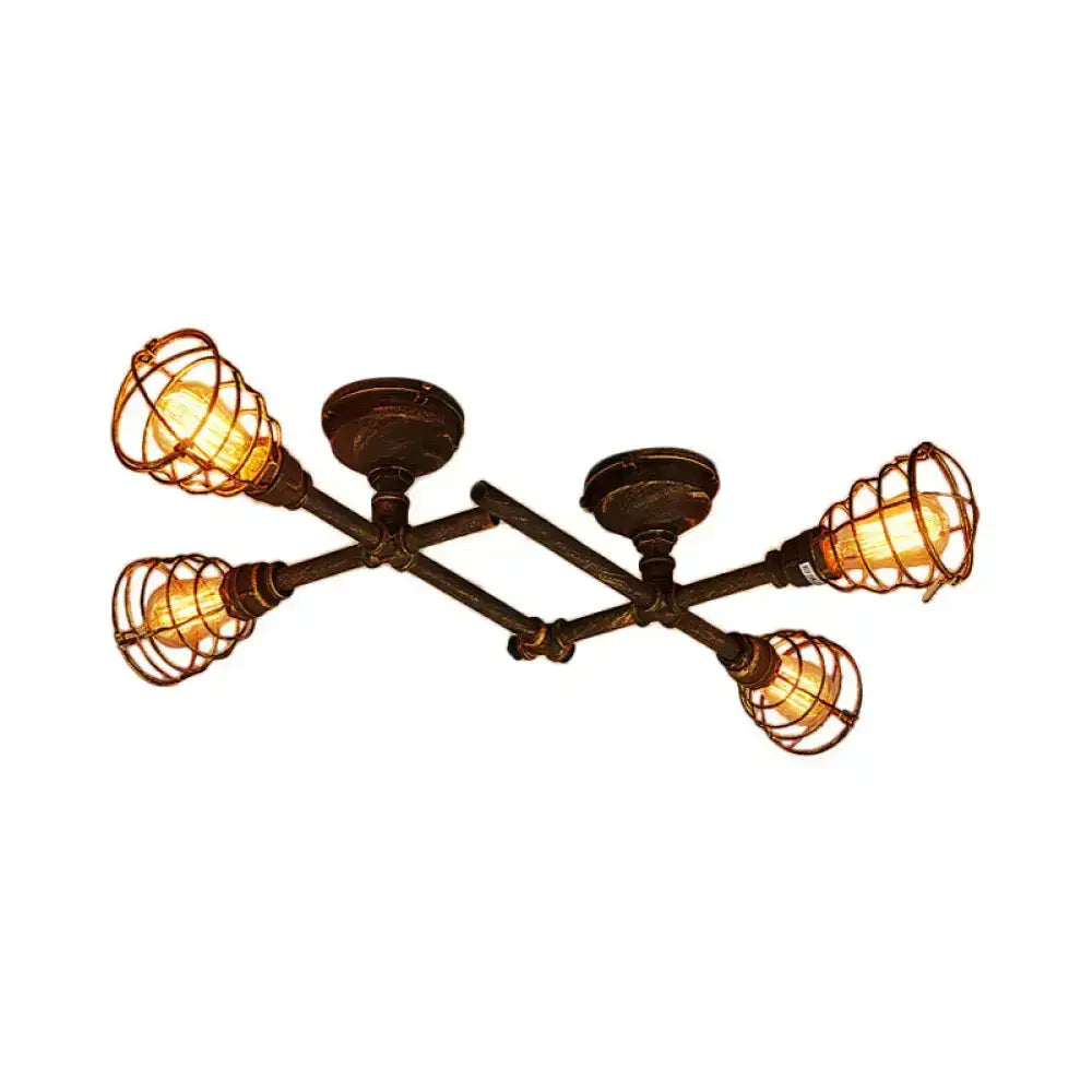 Brass Piping Ceiling Light with five industrial cage bulbs Decorbites on Tampa Home & Garden Store