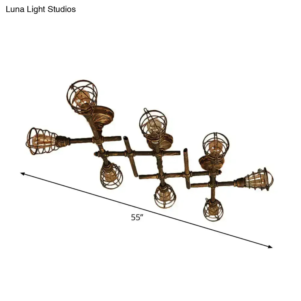 Brass Piping Ceiling Light flush mount industrial fixture with wire cage bulbs Decorbites on Tampa Home & Garden Store