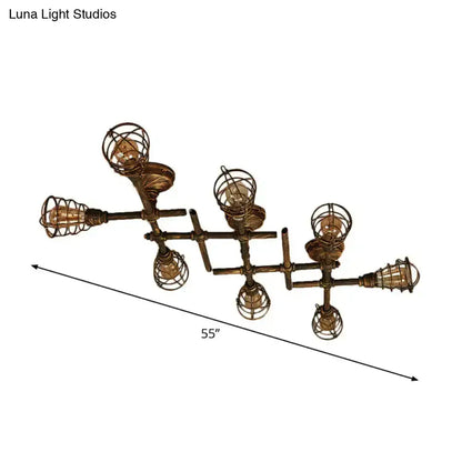 Brass Piping Ceiling Light flush mount industrial fixture with wire cage bulbs Decorbites on Tampa Home & Garden Store