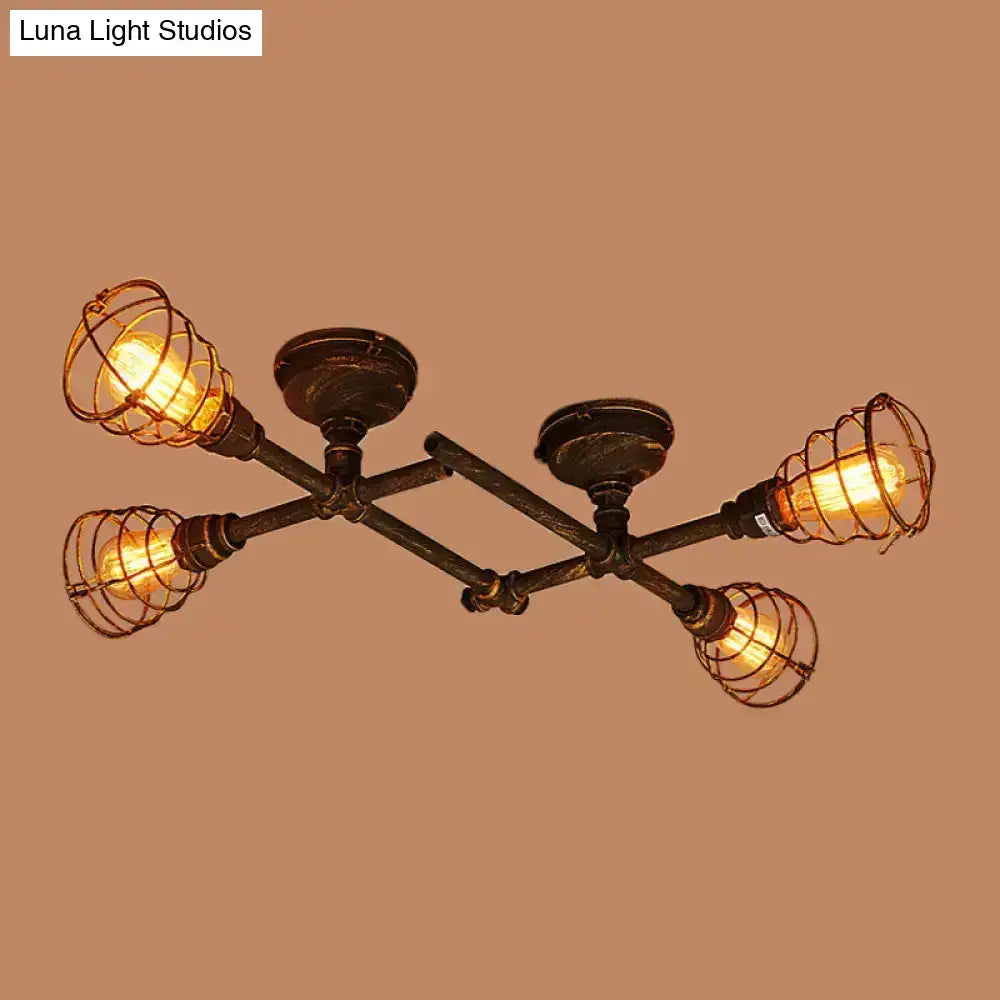 Brass Piping Ceiling Light, industrial iron frame, 5-light Decorbites flush mount on Tampa Home & Garden Store