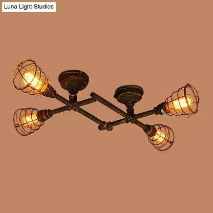 Brass Piping Ceiling Light, industrial iron frame, 5-light Decorbites flush mount on Tampa Home & Garden Store