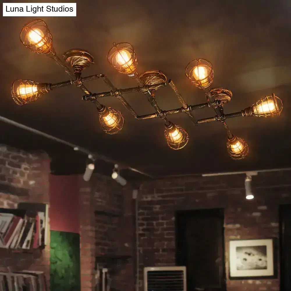 Brass Piping Ceiling Light industrial flush mount, multi-bulb cage design by Decorbites on Tampa Home & Garden Store