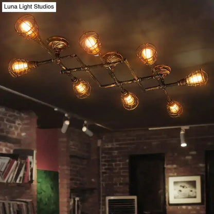 Brass Piping Ceiling Light industrial flush mount, multi-bulb cage design by Decorbites on Tampa Home & Garden Store