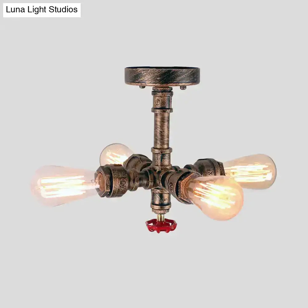 Bronze semi-flush ceiling light with four Edison bulbs, industrial vintage style Decorbites on Tampa Home & Garden Store
