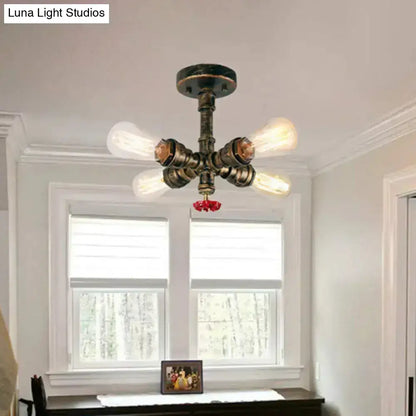 Bronze five-light semi-flush ceiling light with Edison bulbs in vintage finish Decorbites on Tampa Home & Garden Store