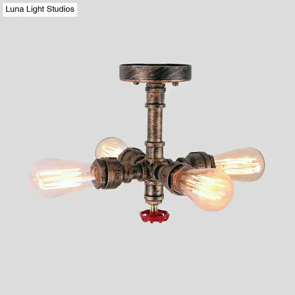 Bronze Decorbites semi-flush ceiling light with four Edison bulbs in industrial pipe design on Tampa Home & Garden Store