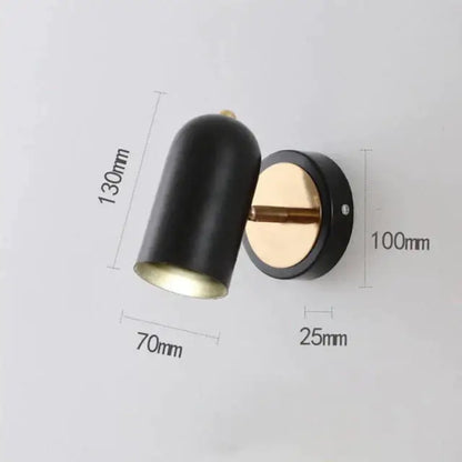 Nickel LED Wall Sconce with black cylindrical shade and brass backplate on Tampa Home & Garden Store