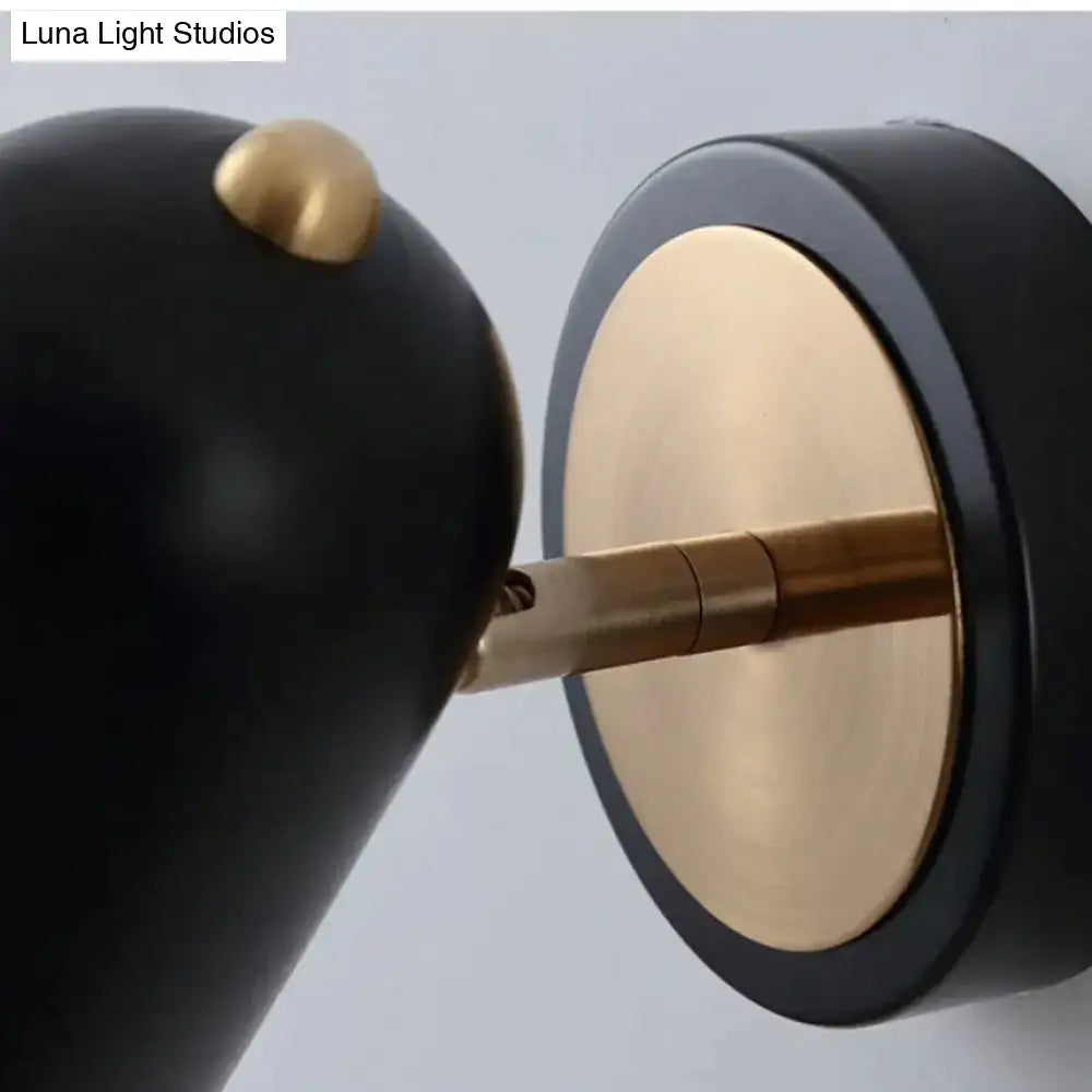Nickel LED Wall Sconce, black housing with brass circular backplate and stem, Decorbites on Tampa Home & Garden Store