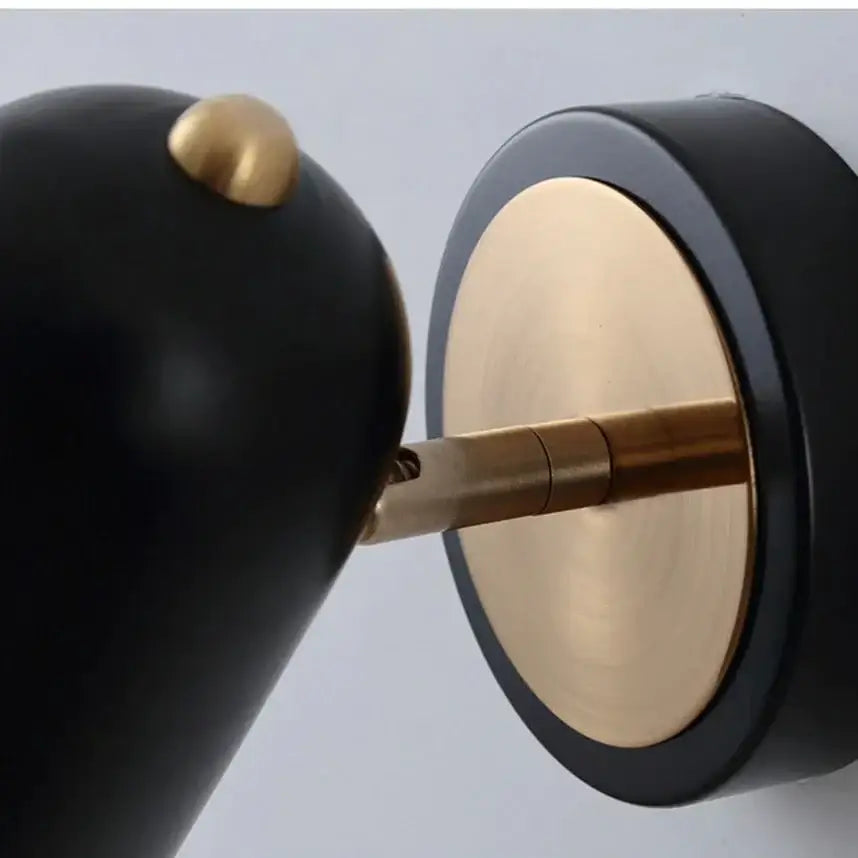 Nickel LED Wall Sconce black body with brass backplate and rod on Tampa Home & Garden Store